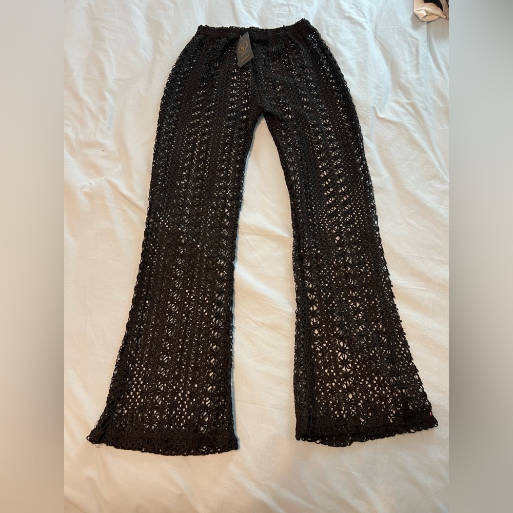 COACHELLA approved! Black crochet 🧶knitted long pants size S (elastic fabric)NWT